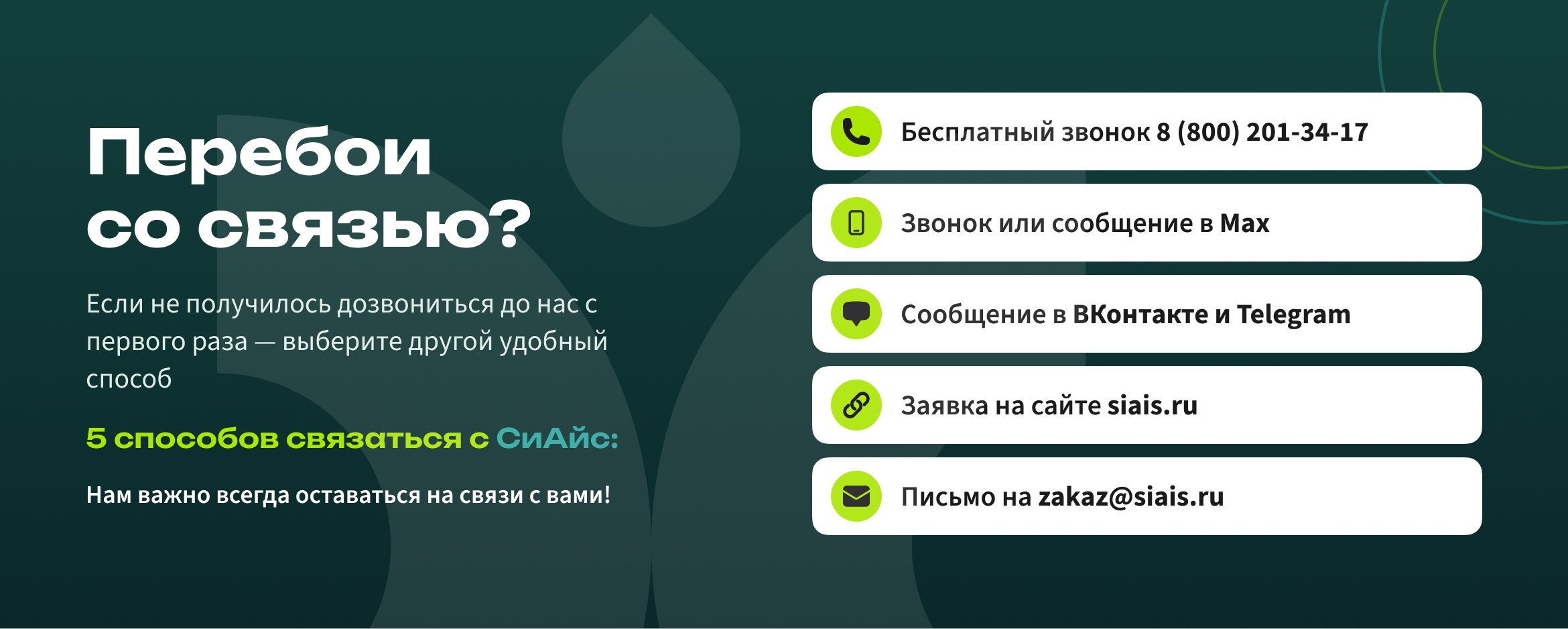 Способы связи с СиАйс — Баннер Главная